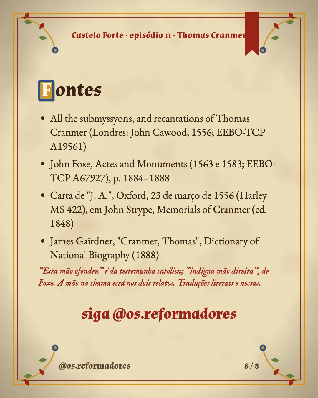 Cartão 8 do resumo de Thomas Cranmer