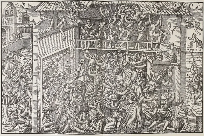 Le massacre fait à Vassy le premier jour de mars 1562, gravura publicada em Genebra, c. 1570. Domínio público.