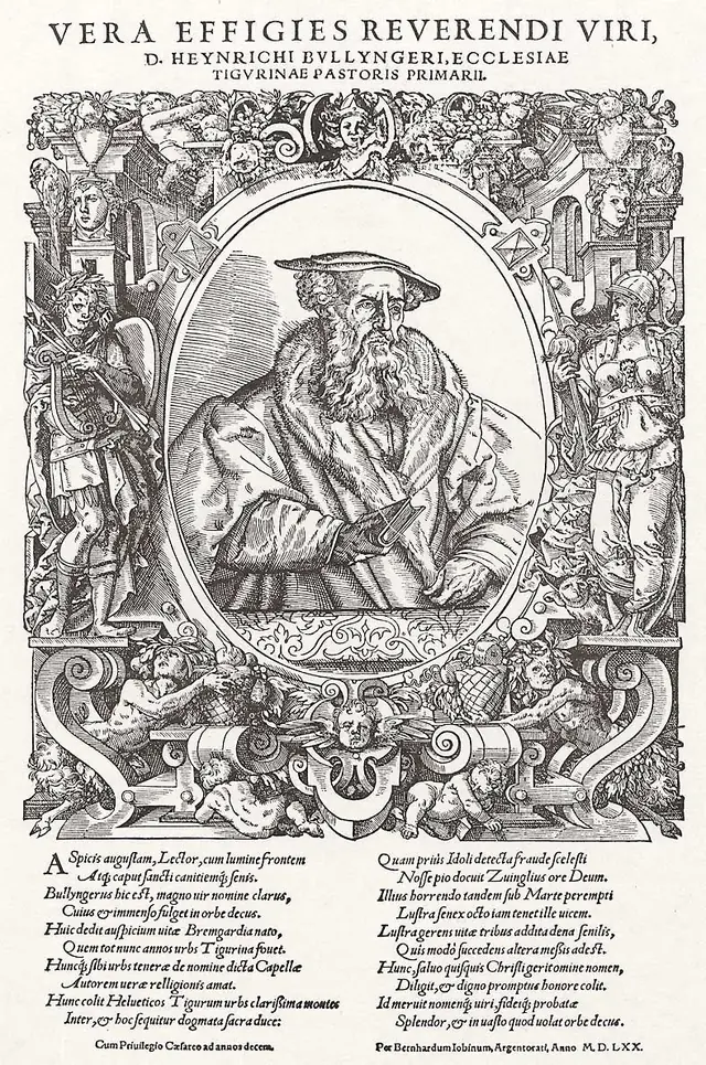 Heinrich Bullinger, xilogravura segundo Tobias Stimmer, 1570. Domínio público.