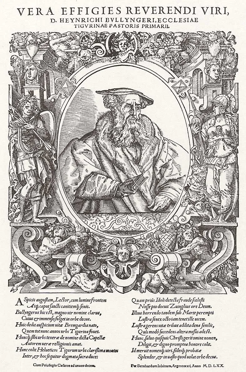 Heinrich Bullinger, xilogravura segundo Tobias Stimmer, 1570. Domínio público.