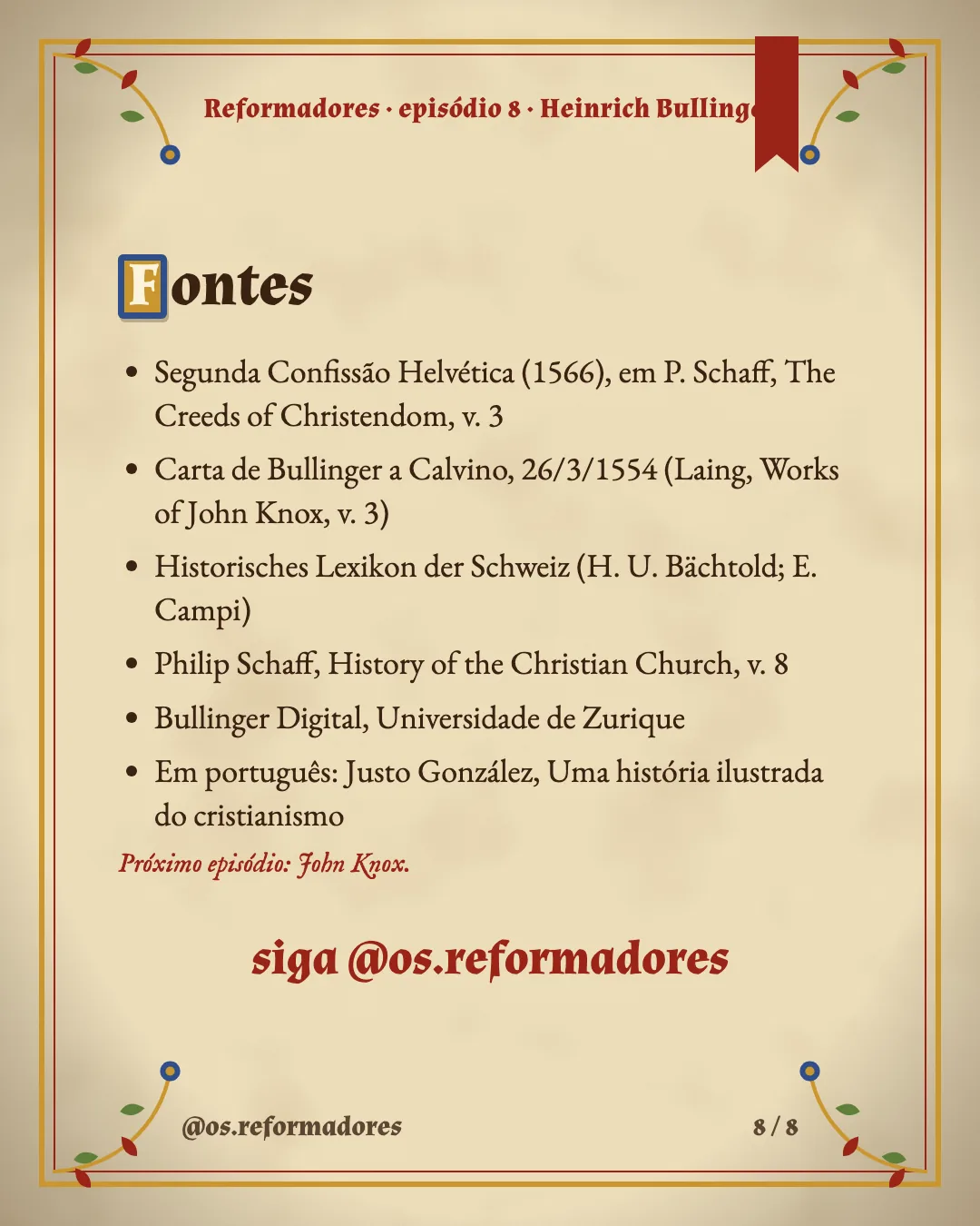 Cartão 8 do resumo de Heinrich Bullinger