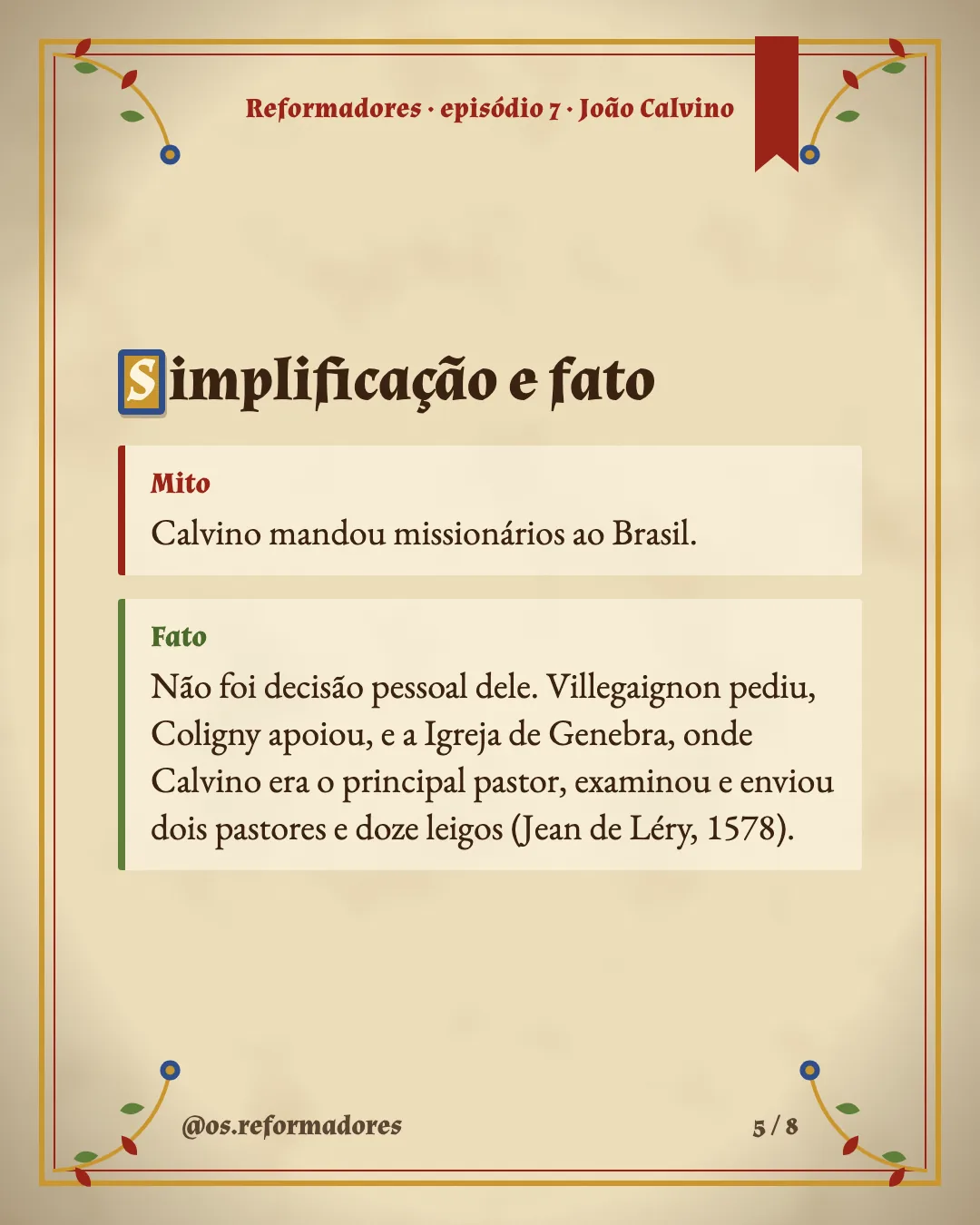 Cartão 5 do resumo de João Calvino