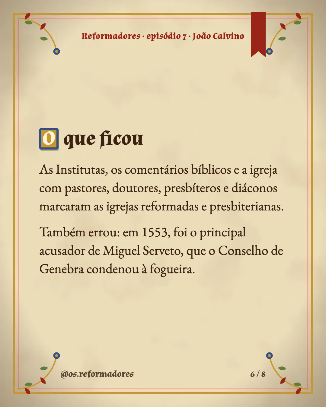 Cartão 6 do resumo de João Calvino
