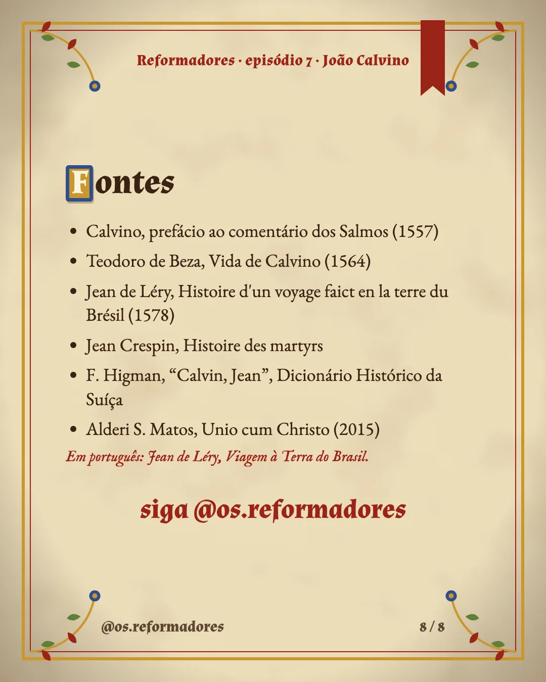 Cartão 8 do resumo de João Calvino