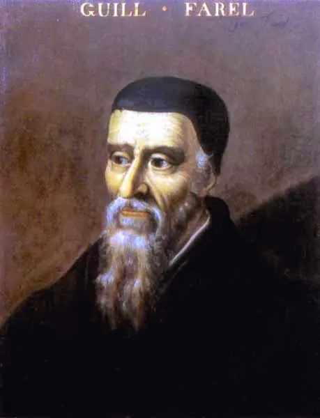 Retrato de Guillaume Farel, Bibliothèque de Genève (cópia do séc. XIX de um original do séc. XVI). Domínio público.