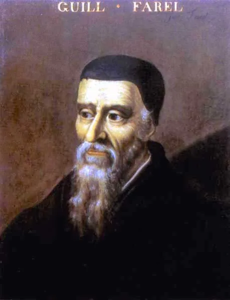 Retrato de Guillaume Farel, Bibliothèque de Genève (cópia do séc. XIX de um original do séc. XVI). Domínio público.