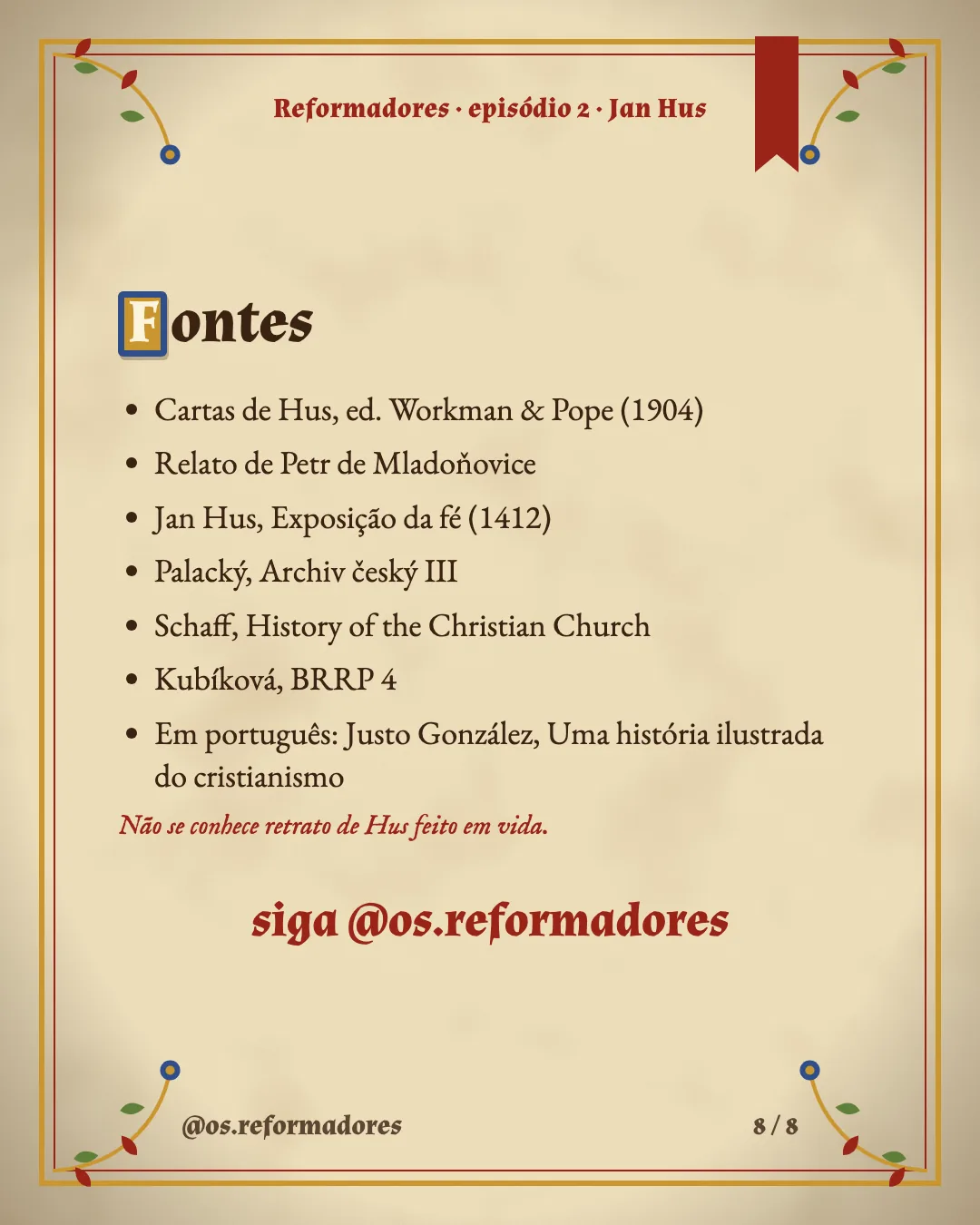 Cartão 8 do resumo de Jan Hus