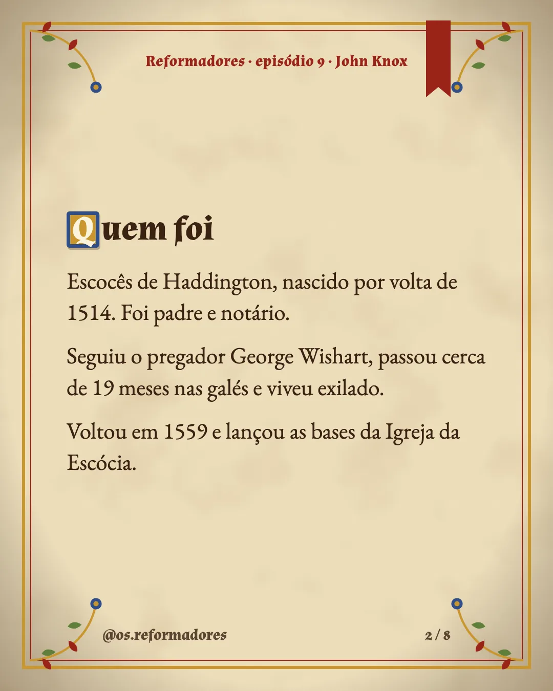 Cartão 2 do resumo de John Knox