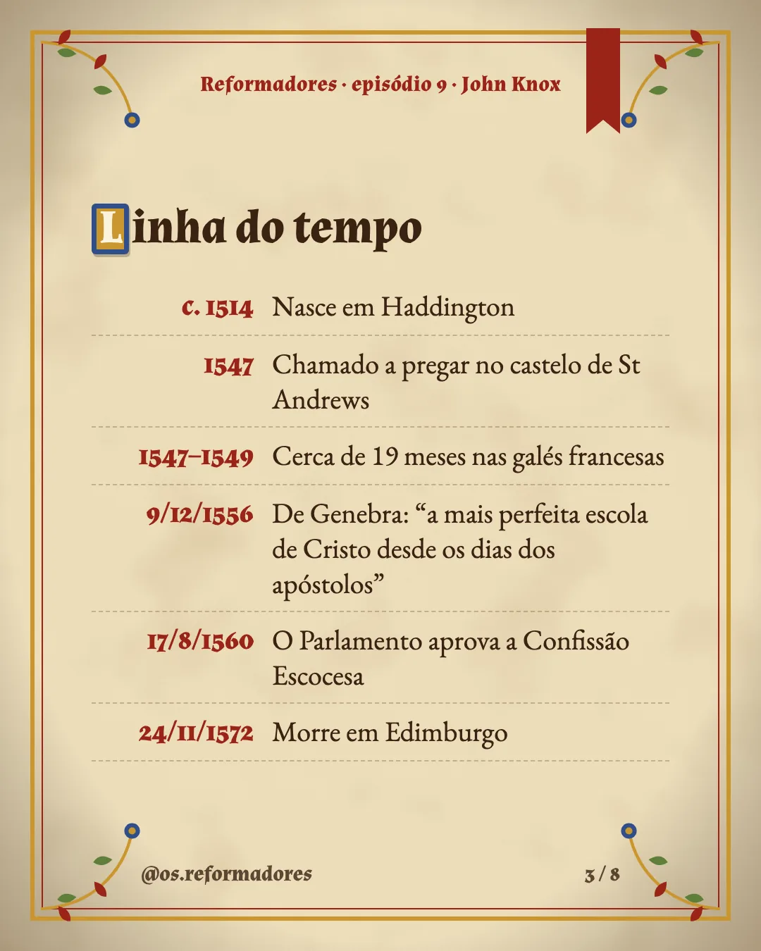 Cartão 3 do resumo de John Knox