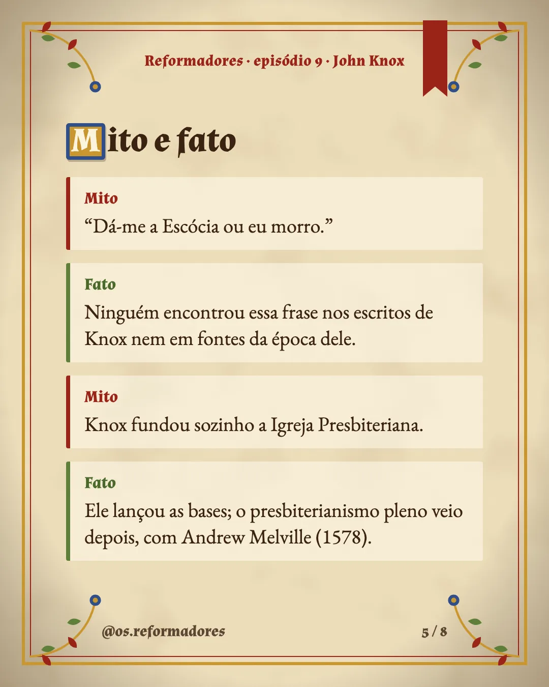 Cartão 5 do resumo de John Knox