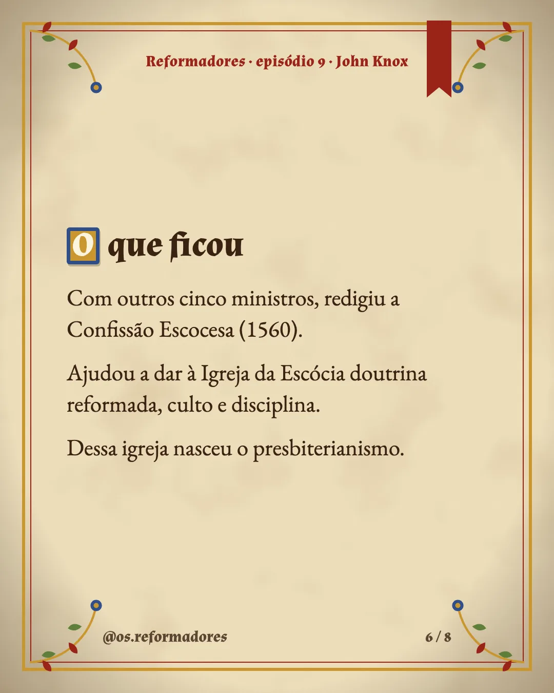Cartão 6 do resumo de John Knox