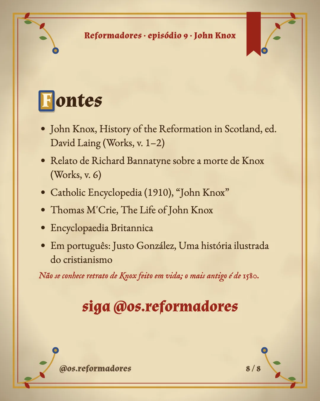 Cartão 8 do resumo de John Knox