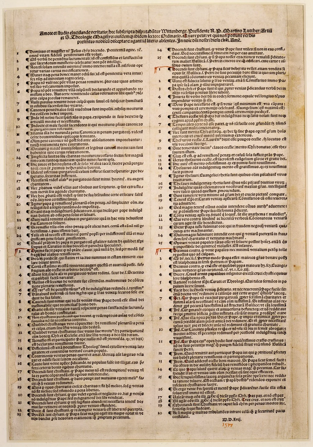 Disputatio pro declaratione virtutis indulgentiarum (95 Teses), impressão de 1517. Staatsbibliothek zu Berlin / World Digital Library. Domínio público.