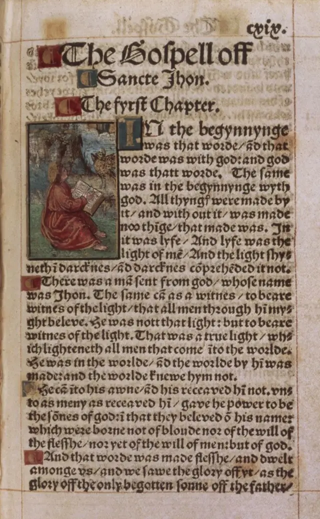 Evangelho de João, NT de Tyndale (Worms, 1526), British Library. Domínio público.