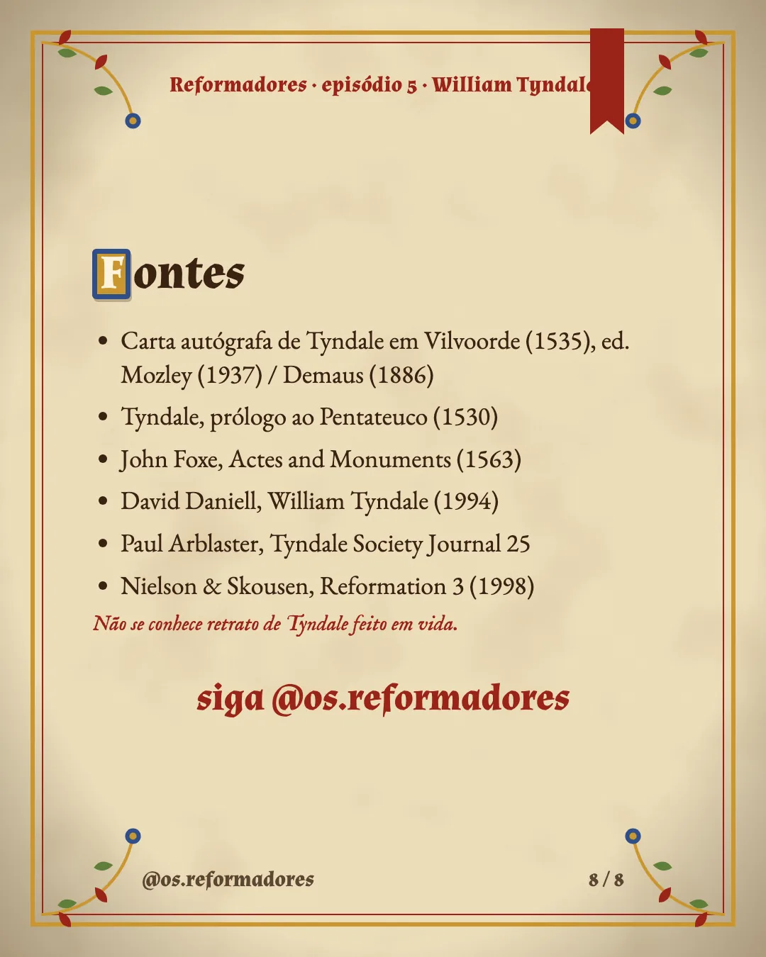 Cartão 8 do resumo de William Tyndale