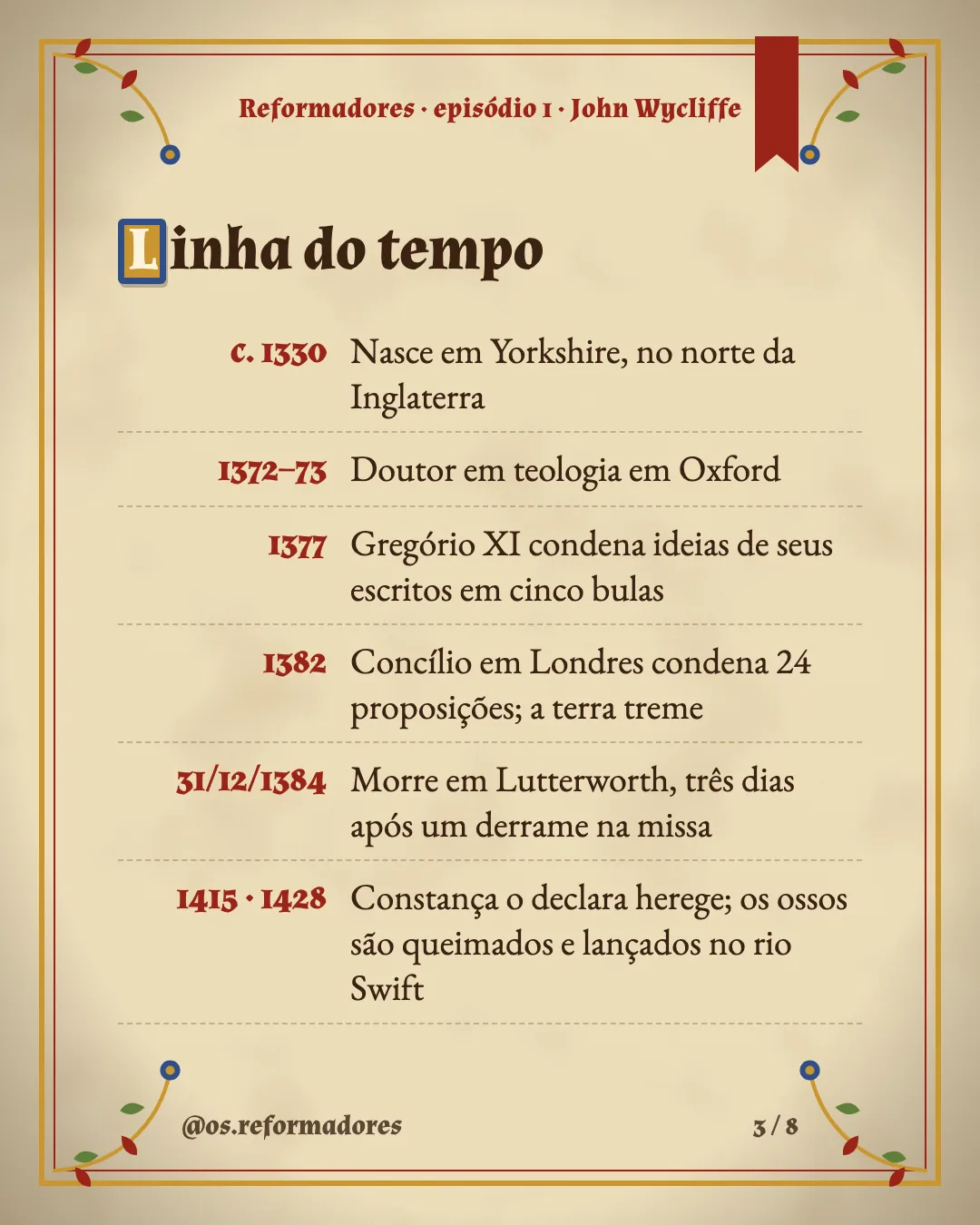 Cartão 3 do resumo de John Wycliffe