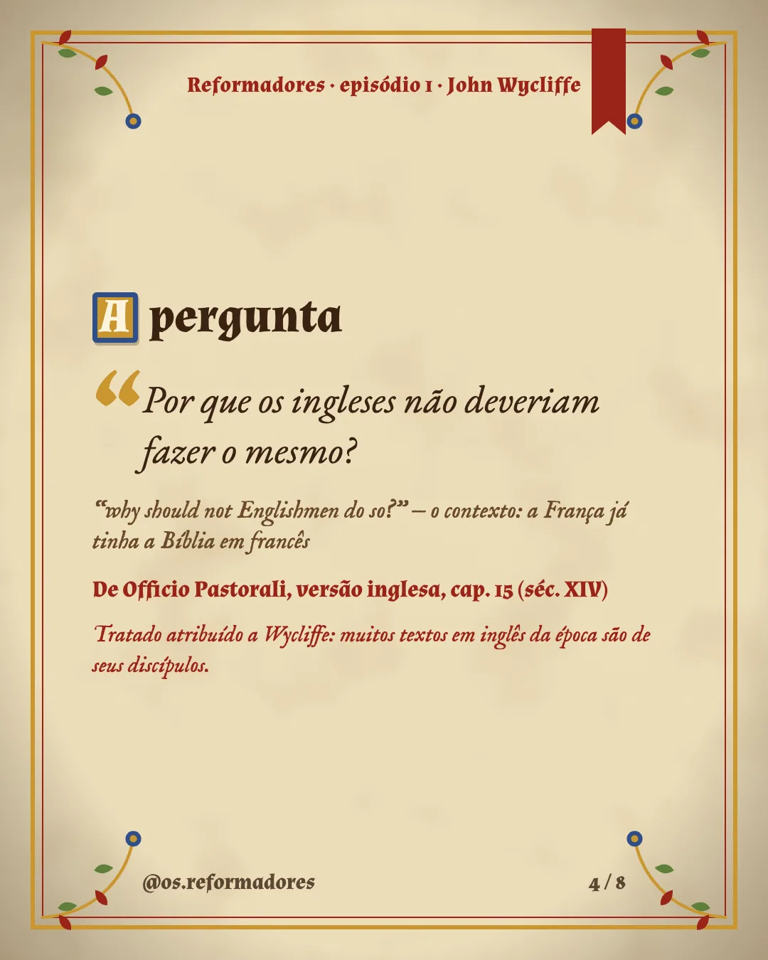 Cartão 4 do resumo de John Wycliffe
