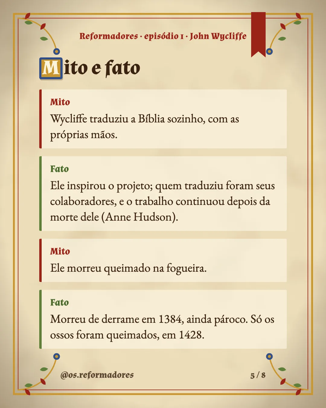 Cartão 5 do resumo de John Wycliffe