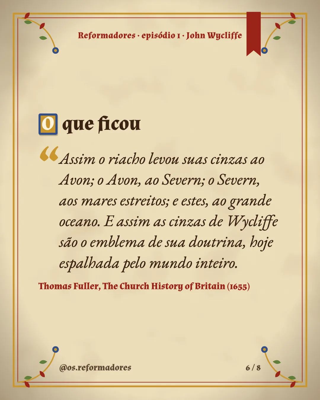 Cartão 6 do resumo de John Wycliffe