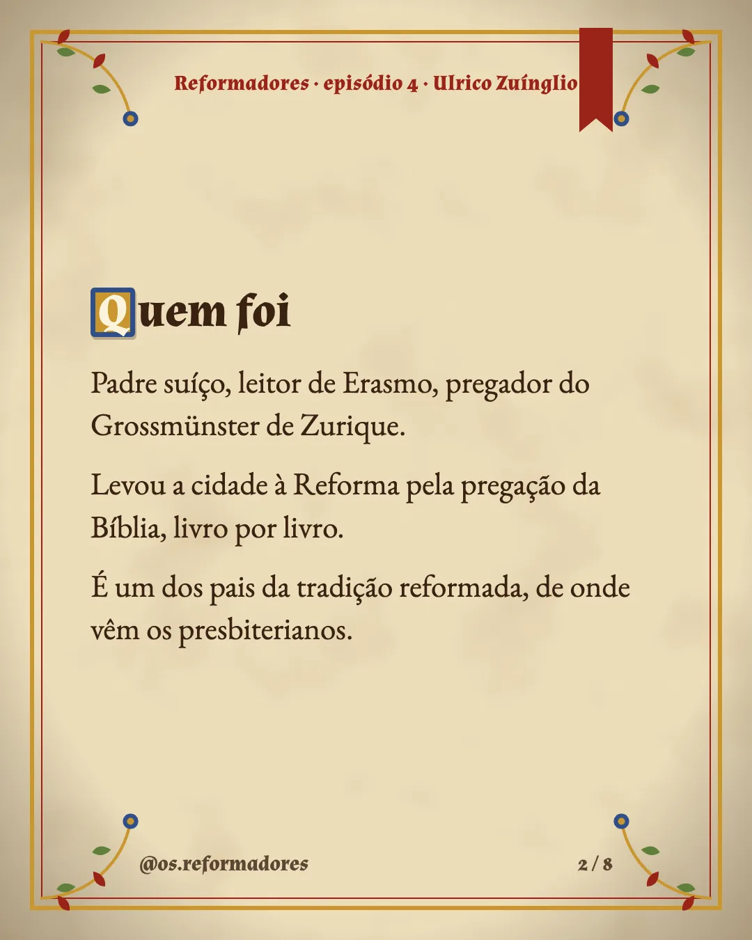 Cartão 2 do resumo de Ulrico Zuínglio