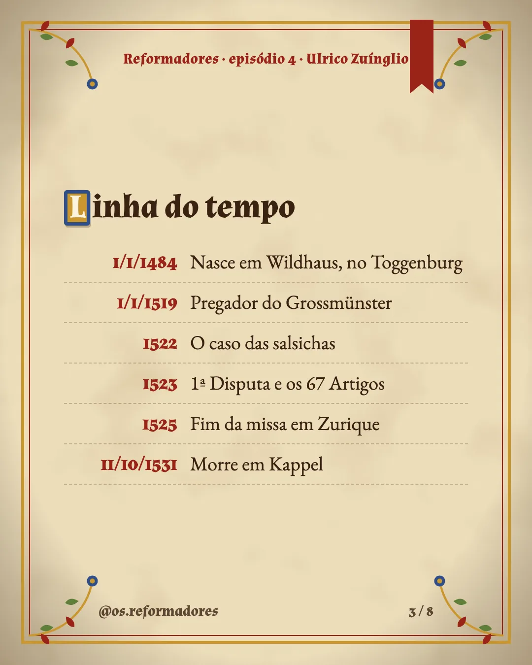 Cartão 3 do resumo de Ulrico Zuínglio