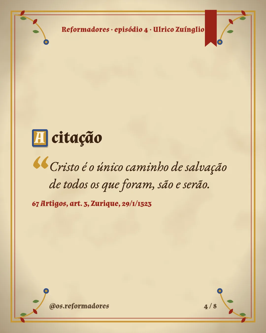 Cartão 4 do resumo de Ulrico Zuínglio