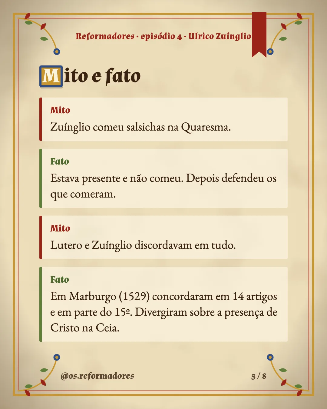 Cartão 5 do resumo de Ulrico Zuínglio